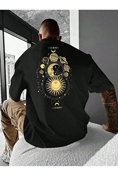 cc collection Tricou oversize pentru bărbați cu imprimeu pe spate Güneş Sistemi