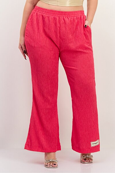 The Giving Movement Women Regular Fit Textured Wide Leg Pants, Dark Pink