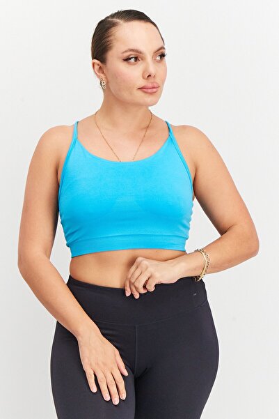 NA-KD Women Round Neck Sleeveless Micro Dot Crop Top, Turquoise