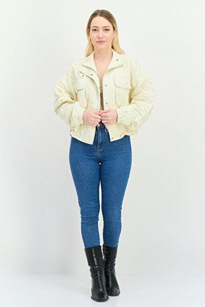 Steve Madden Women Textured Bomber Jacket, Off White