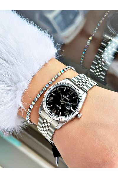 Raymond Silver Color Roman Numeral Steel Elite Classic Women Wrist Watch + Bracelet