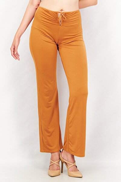 Asos Design Women Regular Fit Wide Leg Key Hole Detail Plain Pants, Brown