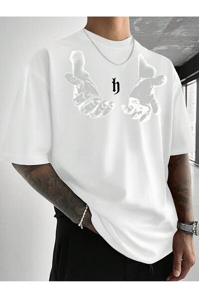 cc collection Tricou oversize pentru bărbați, imprimat manual