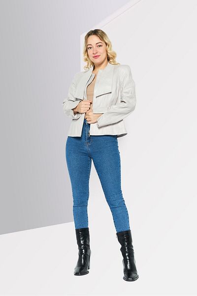 Emporio Armani Women Plain Motorcycle Jacket, Grey