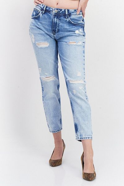 Pepe Jeans Women Mom Fit Washed Denim Jean, Blue