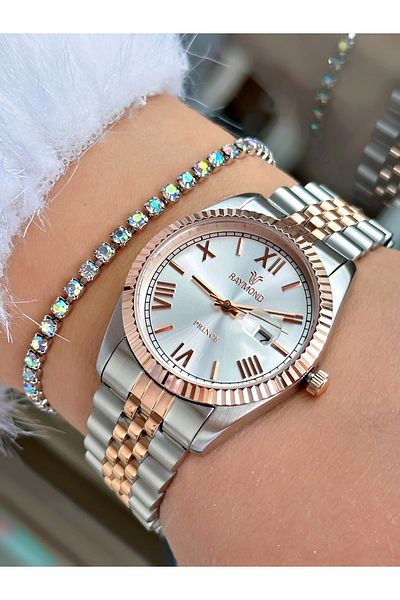 Raymond Rose Silver Color Roman Numeral Steel Elite Classic Women Wrist Watch + Bracelet