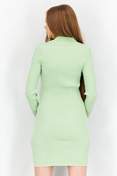 NA-KD Women Spread Collar Long Sleeve Ribbed Mini Dress, Green