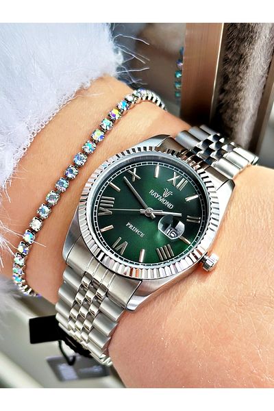 Raymond Silver Color Roman Numeral Steel Elite Classic Women Wrist Watch + Bracelet