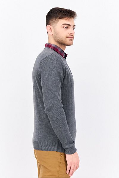 Threadbare Men Button Down Collar Heather Long Sleeve Sweater, Grey Combo