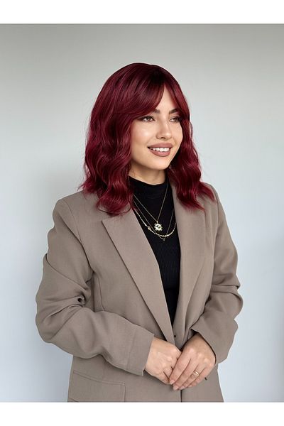 Fenomen Peruk Black Red Short Water Wavy Wig