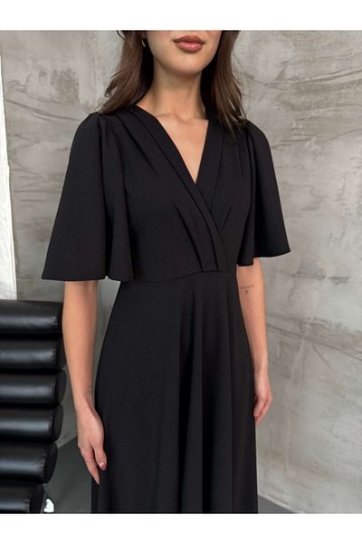 Elif Özbey Butik Rochie cu mâneci negre cu volan