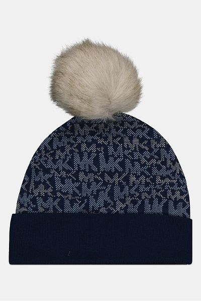 Michael Kors Women Brand Logo Pom-pom Beanie, Navy Combo
