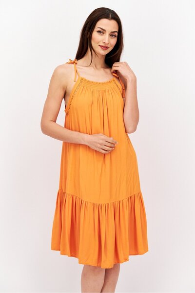 Esprit Women Plain Midi Dress, Orange