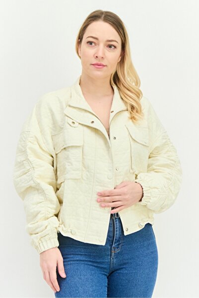 Steve Madden Women Textured Bomber Jacket, Off White