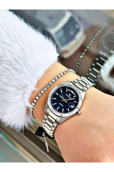 Raymond Silver Color Classic Model Steel Case Cord Women Wristwatch + Bracelet