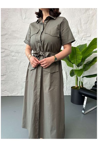 Elif Özbey Butik Χακί φόρεμα με λεπτομέρεια τσέπης
