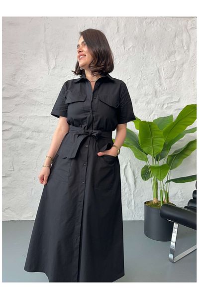 Elif Özbey Butik Rochie neagră cu curea cu buzunar