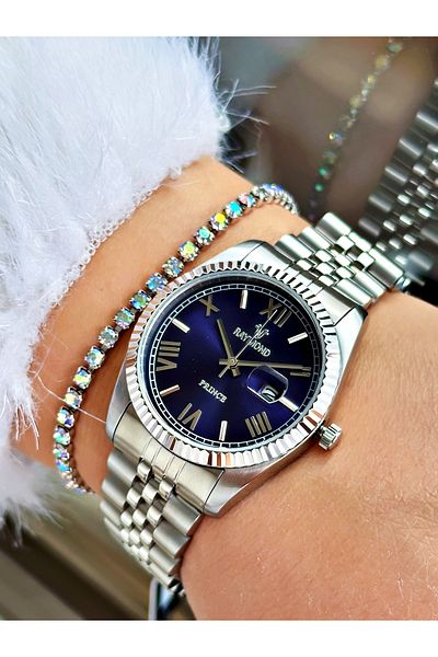 Raymond Silver Color Roman Numeral Steel Elite Classic Women Wrist Watch + Bracelet