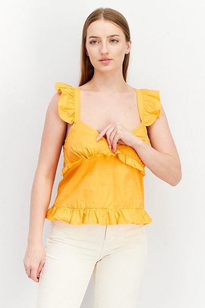 BOOHOO Women V Neck Sleeveless Frill Detail Cami Top, Orange
