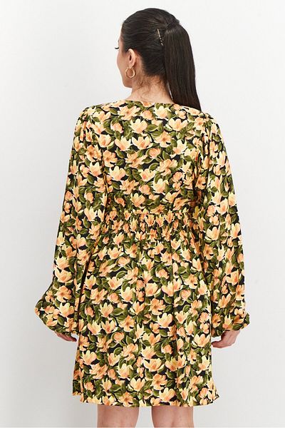 NA-KD Women Long Sleeve Allover Print Mini Dress Olive Combo
