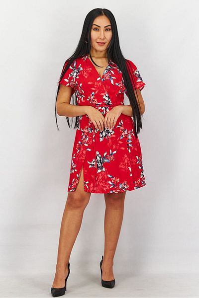 French Connection Women Surplice Neckline Short Sleeve Floral Printed Mini Dress, Red