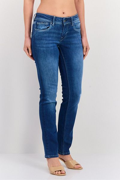 Pepe Jeans Women Straight Fit Washed Stretchable Jeans, Blue