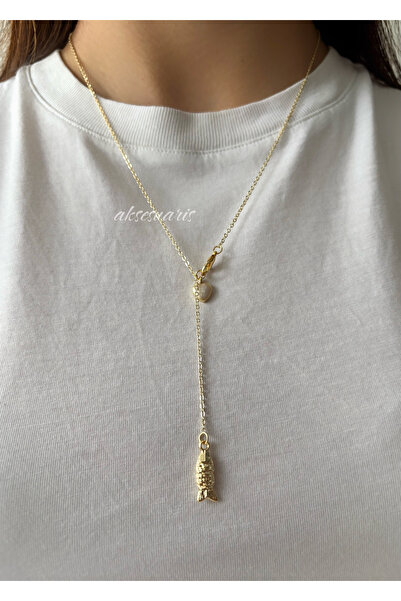 aksesuaris Gold Balık Ve Kalp Detay Dekolte Kolye