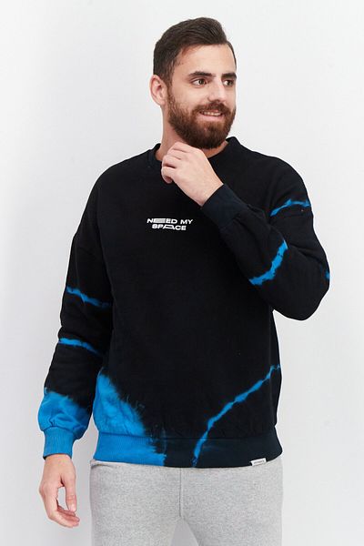 Eleven Paris Men Crew Neck Long Sleeve Tie Dye Print Sweatshirt, Black Combo