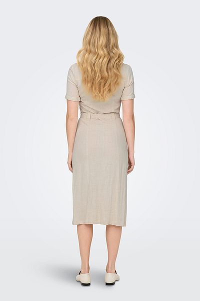 ONLY Μόνο Onlsiesta Linen Mixed Regular Fit V-λαιμόκοψη Midi φόρεμα με τσέπες 15347210