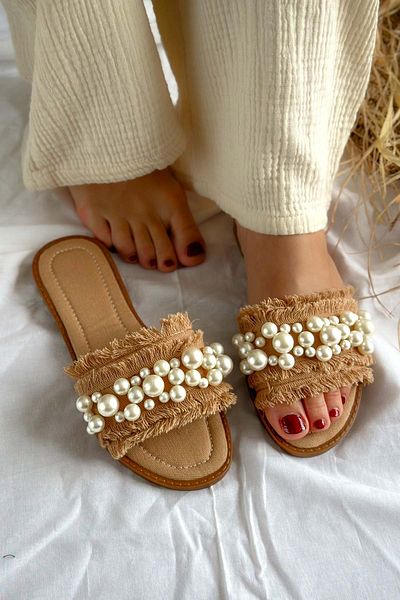 Shoebutik Papuci de damă Mila Taba Pearl Detail