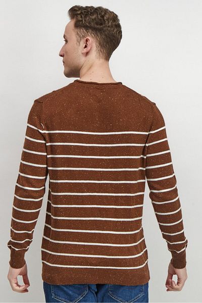 Club Room Men Crew Neck Striped Long Sleeve Sweater, Brown And White Combo