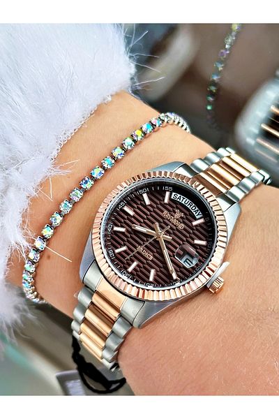 Raymond Rose Silver Color Classic Model Steel Case Band Women Wristwatch + Bracelet