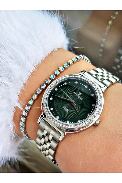 Raymond Silver Color Stone Model Classic Women's Wristwatch + Bracelet