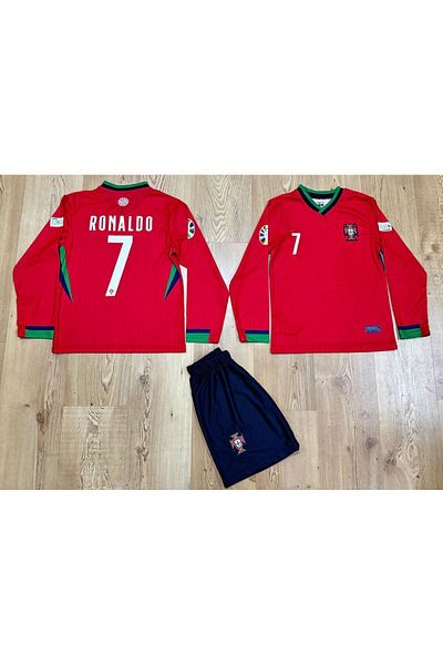 Legent Lady Portugal Cristiano Ronaldo 2023-24 Red Long Sleeve Kids Bottom Top Jersey