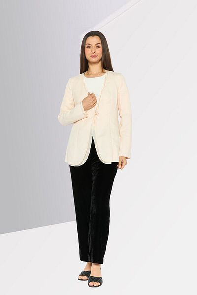 Emporio Armani Women Regular Fit Textured Formal Blazer, Beige