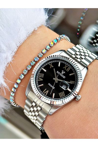 Raymond Silver Color Roman Numeral Steel Elite Classic Women Wrist Watch + Bracelet