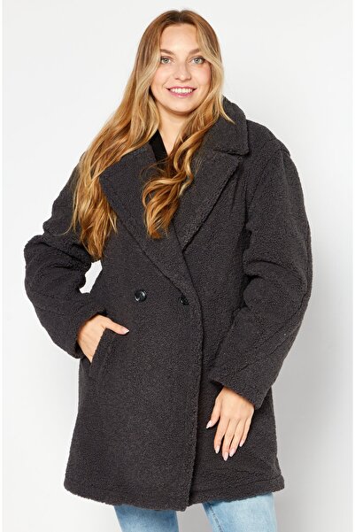 Sam Edelman معطف ترنش نسائي من الصوف ذو ياقة واسعة، لون فحمي