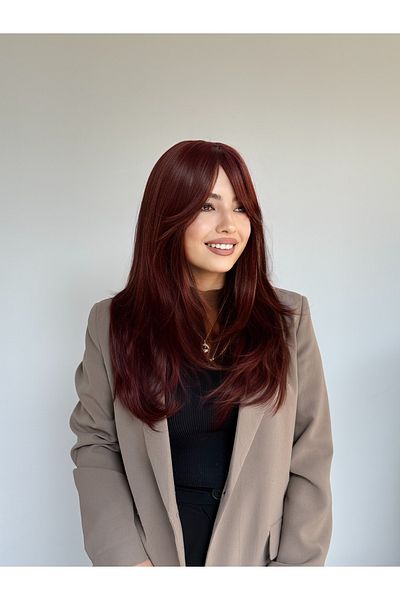 Fenomen Peruk Top Special Perçemki Red Straight Vip Wig
