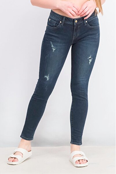 Guess Women Skinny Fit Dark Wash Rip Non,Stretchable Denim Jeans, Navy