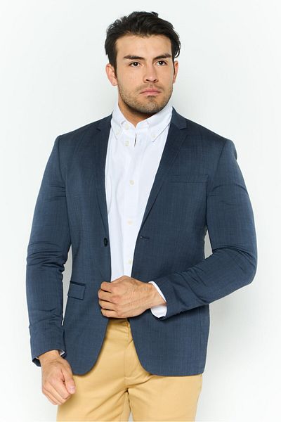Calvin Klein Men Slim Fit Plaid Formal Blazer, Navy Blue