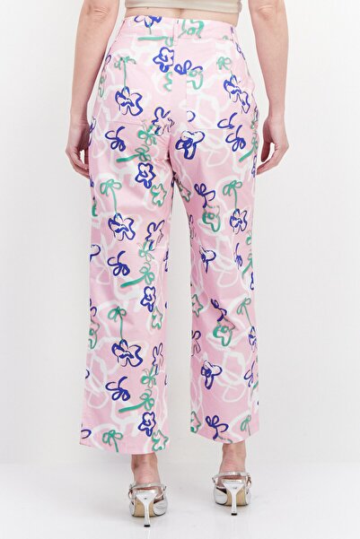 Misfit Women Allover Printed Wide Leg Pant, Pink Combo