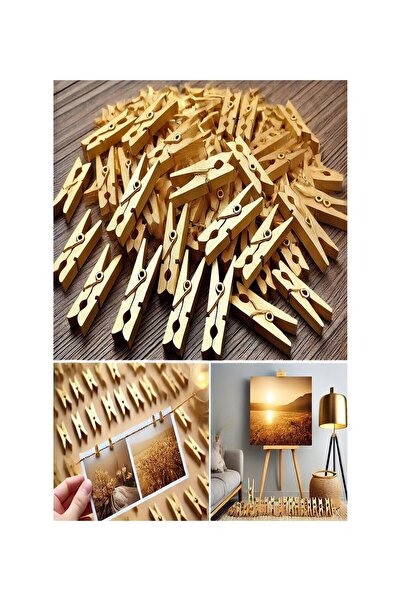 Fırsat7 100 τμχ Ξύλινα μανταλάκια Χρυσό Χρώμα 2,5cm 100 τμχ Πλυντήριο ρούχων ...