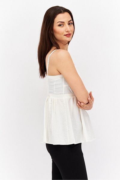 Esprit Women Square Neck Sleeveless Textured Top, White