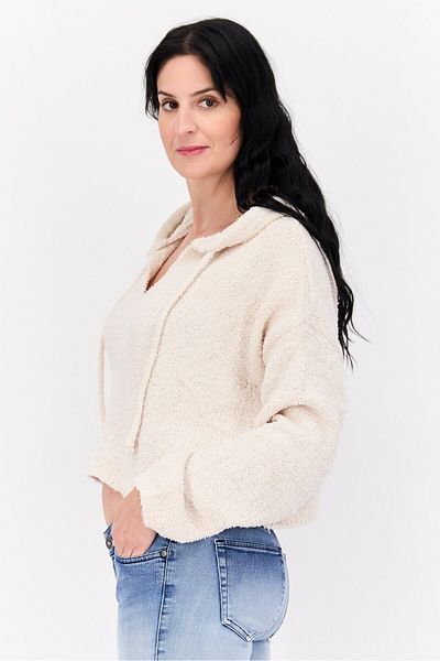 NIA Women Hooded Long Sleeves Sweater, Beige