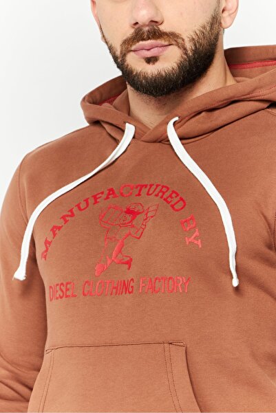 Diesel Men Hooded Long Sleeves Brand Logo Sweatshirt, Brown