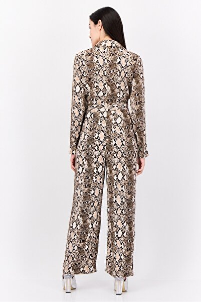 Phase Eight Women Animal Print Long Sleeve Jumpsuit, Brown