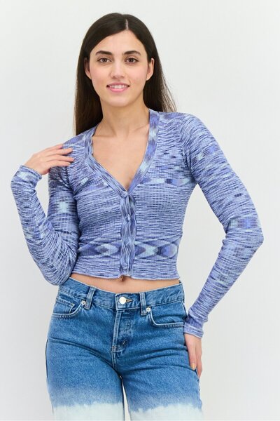 NIA Women V Neck Knitted Cardigans, Blue