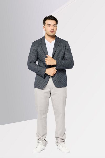 Emporio Armani Men Regular Fit Textured Semi-Formal Blazer, Navy Blue