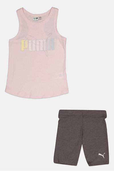 Puma Kids Girl 2 Pieces Sportswear Fit Top and Short Set, Light Grey/Pink