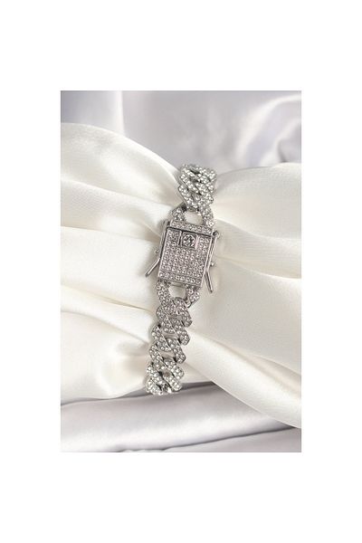 Findit Brass Silver Color Zircon Stone Gourmet Model Women's Bracelet